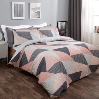 DREAMSCENE Bettwäsche-Set mit geometrischem Bettbezug und Kissenbezügen, skandinavischer Marmor, Grau und Blush Pink, King-Size-Größe DDHSTGEBL03