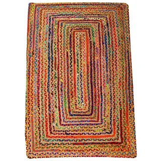 Casa Moro Teppich Jute Teppich Esha bunt rechteckig, Teppichläufer im Boho-Stil, rechteckig, Geschenkideen 90 cm x 150 cm