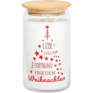 Candle Factory Motivkerze aus pflanzlichem Stearin mit Holzdeckel und stylischem Motiv, bis zu 65h Brennzeit, Duft: Zimt-Orange Motiv: Weihnachten