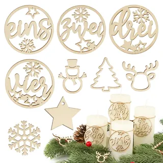 BOFUNX Adventszahlen Holz 1-4 Adventskranz Zahlen + 10 Stücke Holz Weihnachten Streudeko für Kerzen Kerzenhalter Deko Adventskranz Weihnachtskranz Weihnachtsdeko Tischdeko