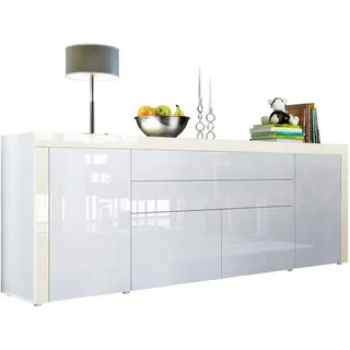 Vladon Sideboard 200 x 72 x 35 cm Weiß Hochglanz / Creme Hochglanz