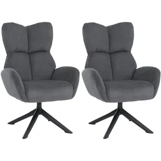 2er-Set Esszimmerstuhl HWC-Q54, Relaxstuhl Loungestuhl Polsterstuhl, drehbar Metall Cord (320g/m2) ~ dunkelgrau