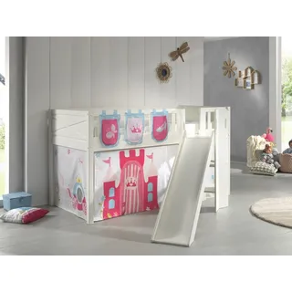 Set Spielbett Rutsche Vorhang Lattenrost Hochbett Kinder 90x200 pink Prinzessin