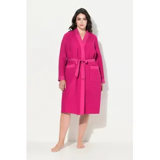 Ulla Popken Bademantel Bademantel Schalkragen Gürtel Waffelpiqué Langarm, Langform, Materialmix lila 50/52