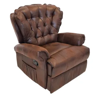 ABC Home Relaxsessel im Chesterfield-Stil – Komfort-Sessel mit manueller Liegefunktion – Edle Vintage-Optik in Braun – Hochwertiges Mikrofaser-Gewebe – 85 cm Breit