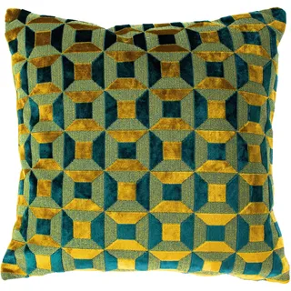 Paoletti Kissen mit Polyester-Füllung, Blaugrün/Gold, 45 x 45 cm
