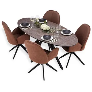 Homestyle4u Essgruppe mit 4 Stühlen Drehbar Braun Esstisch Oval 3008