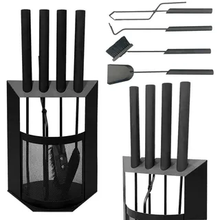 DanDiBo Kamingarnitur Kaminbesteck Schwarz Modern 5 Teilig Set 96616 Kaminset Ofenbesteck, (5-St., 5-teilig), Schürhaken, Zange, Besen, Schaufel, Ständer silberfarben