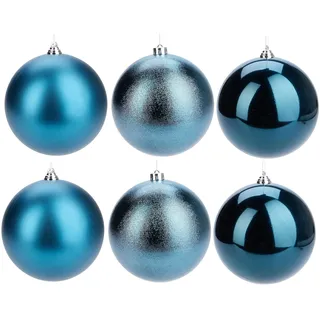 Weihnachtskugeln aus Kunststoff - wetterfest frostsicher - Christbaumkugeln für Innen und Außen - Weihnachtsbaumkugeln Kunststoff (Mineralblau, 6 x (10 cm))