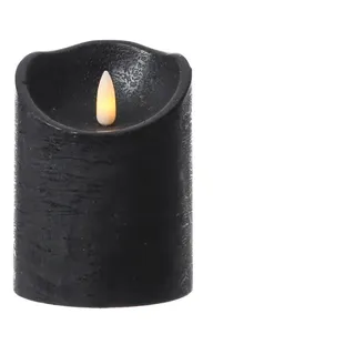LED Kerze Rustik Optik Echtwachs flackernd H: 10cm D: 7,5cm Timer schwarz