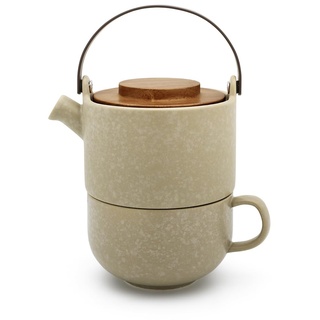 Bredemeijer kleine Single Steingut Teekanne 0.5 Liter beige - 2-teiliges Kannen-Set aus Keramik inkl. Teetasse & Tee-Filter