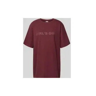 Oversized T-Shirt mit Statement-Print, Aubergine, XS