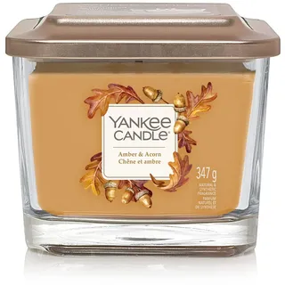 Yankee Candle mittelgroße quadratische Duftkerze mit 3 Dochten | Amber & Acorn | Brenndauer bis zu 38 Stunden | Elevation Kollektion mit Plattformdeckel