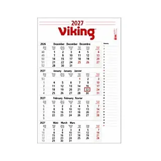 Viking 4-Monatskalender 2027 Englisch, Französisch, Deutsch 30 (B) x 60 (H) cm Weiß