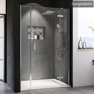 Breuer Panorama Drehtür mit Festteil und Nebenteil für Nische Türanschlag rechts Bronze getönt 140 cm - Alu Chromeffekt - 3397 005 002 041