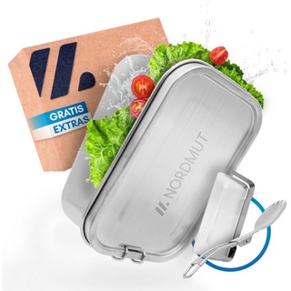 Nordmut Lunchbox Edelstahl Lunchbox [mit Trennwand] - Metall Brotdose 1200ml, BPA frei und auslaufsicher grau