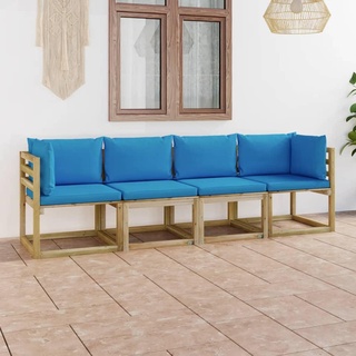 vidaXL 4-Sitzer-Gartensofa mit Hellblauen Kissen