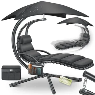 KESSER® Schwebeliege mit Sonnenschirm, Hängeliege, Sonnenliege H200, L194, B100 cm, Relaxliege, Schaukelliege Hängematte, bis 120 kg belastbar, Auflagen - Nackenkissen, Inkl. Tasche