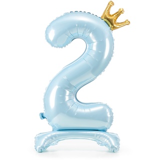 Decoraparty Blauer Luftballon mit Nummer 2 in Füßen Stand, Ballonfolie, hellblau, für Männlich, Aluminium, aufblasbar, mit Luft für Party, Geburtstag, Jahrestag, Abschlussfeier, Kinder, Höhe 84 cm