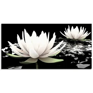 ARTland Wanddeko Glasbilder Wandbild Glas Bild einteilig 100x50 cm Querformat Asien Botanik Blumen Blüten Lotusblume Seerose Modern Schwarz Weiß T9NL