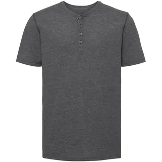 Russell Herren Henley HD T Herren T-Shirt mit Knopfleiste R-168M-0 schmale Passform, grey marl, XS