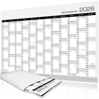 XXL Wandkalender 2026 groß, Jahreskalender A1 - Jahresplaner 2026 84x59 cm, Wandplaner mit Kalenderwochen, Feiertagen - Großformat Kalender, Wall Calender, Plakatkalender Grau (2026)