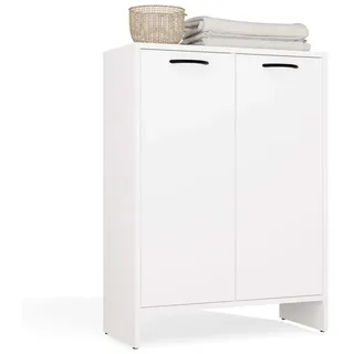 MAGOWA Badkommode NINA 1K1D Weiß – Schrank mit Wäschekorb & Regalen, modern & kompakt weiß