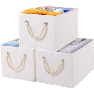 Yawinhe Aufbewahrungsbox Stoff, Faltbare Aufbewahrungsboxen, Waschbare, Offene Stoffbox, für Schlafzimmer, Kleideraufbewahrung, Weiß, 38x25x21cm, 3-Pack, SNK033WL-3