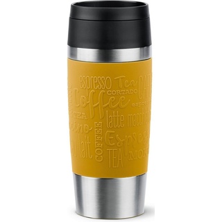 Emsa Thermobecher Travel Mug Classic, mit 360°-Trinköffnung, Edelstahl, Kunststoff, Silikon, 4h heiß, 8h kalt - 360 ml / 6h heiß, 12h kalt - 500 ml, 100% dicht gelb 36 cl - 360 ml - Ø 8,2 cm x 20,4 cm