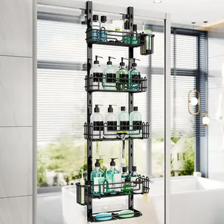 HapiRm Duschablage zum Hängen Edelstahl - mit 28 Haken 2 Zahnbürstenhaltern | 5 Ebenen Duschablage Ohne Bohren, Duschregal zum Hängen für Badezimmer Organizer, Duschkorb zum Hängend für Shampoo