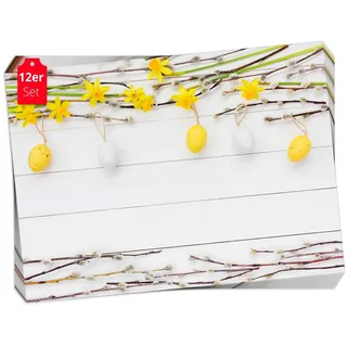 Tischsetmacher Platzset Tischset Frühling, Ostern & Blumen - Motiv mit kleinen Ostereiern, (aus Naturpapier in Aufbewahrungsmappe, 12-St., 44 x 32 cm / gelb-weiß), Made in Germany weiß