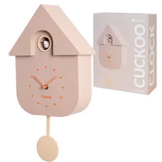 FISURA - Beigefarbene Kuckucksuhr mit orangefarbenem Zifferblatt. Wanduhr. Originelle Wanduhr zum Verschenken. 3 AA-Batterien Nicht enthalten. 21,5x8x41,5. ABS-Kunststoff, Beige
