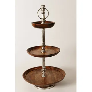ARTRA Dekoschale Etagere "Ella" aus Mango-Holz silber braun Holz Metall Servierständer (1 St)