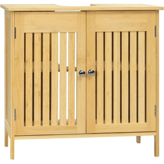EUGAD Waschbeckenunterschrank (1-St) aus Bambus, Verstellbarer Einlegeboden, 60x60x30cm beige