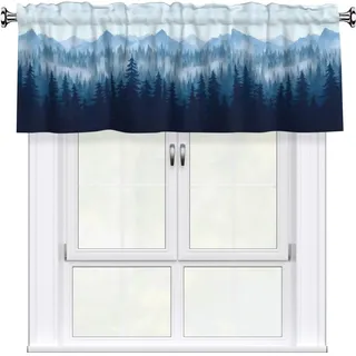 DZGlobal Wald-Volants für Fenster – Natur-Café-Vorhänge, nebliger Wald, Baum, Nebel, Kurze Vorhänge für Küche, Wohnzimmer, Badezimmer, Schlafzimmer, Keller