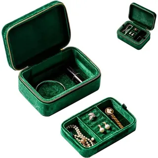 yozhiqu Aufbewahrungsbox Aufbewahrungsbox für Schmuck aus Samt, Für die Reise, geeignet für Ringe, Ohrringe, Halsketten und Armbänder grün