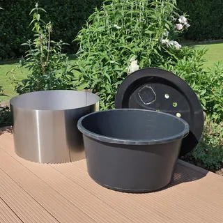 CLGarden Becken Set 90L ø 66cm mit Edelstahl Umrandung für Brunnen auf Terrasse Balkon Garten Springbrunnenbecken Brunnenbecken rund