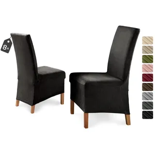 Beautex Stuhlhusse Eva Stuhlhussen Lang, Samt Stuhlbezug, elastische Stretch Husse schwarz