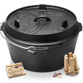 Petromax Schmortopf Feuertopf ft9 mit Deckel ohne Füße Dutch Oven, Gusseisen (Spar-Set, 3-tlg., für 8-14 Personen geeignet), Deckel mit Henkel, als Pfanne nutzbar, Topf induktionsfähig schwarz