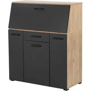 Sekretär OTTO HOME "Moid, Home-Office-Schreibtisch", braun (eiche, schwarz graphit), B:88,5cm H:106cm T:41,5cm, Sekretäre, Sekretär, viele Stauraummöglichkeiten, kompaktes & modernes Design, B. 88,5 cm