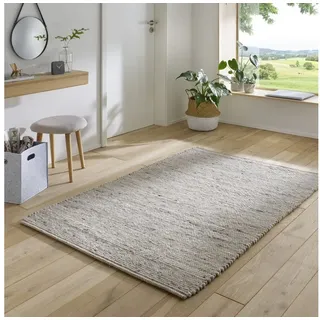 TaraCarpet Wollteppich TaraCarpet Handwebteppich Helsinki, rechteckig, Höhe: 10 mm, gewalkter Wohnzimmer-Teppich Schurwolle Schlafzimmer Esszimmer 250x290 grau 250 cm x 290 cm x 10 mm