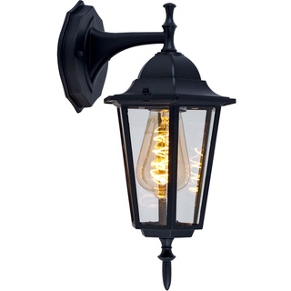 Wandleuchte Aussen Laterne Wandlaterne Hoflampe schwarz Fassadenleuchte Außenlampe, Glas klar, 1x E27, TxBxH 20,8x17x36 cm