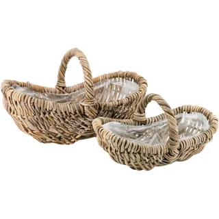 Kartoffelkorb Set – Naturweide oder Rattan Körbe mit Folie & Henkel - Ernte-,Pflanz - & Dekokörbe - Handgeflochten für Indoor & Outdoor (2er Set - Rattan: Natur, B: 40cm/49cm)