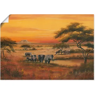 Wandbild ARTLAND "Afrika Elefanten", orange (farbe bild(er): orange), B:70cm H:50cm, Bilder, als Alubild, Leinwandbild, Poster in verschied. Größen