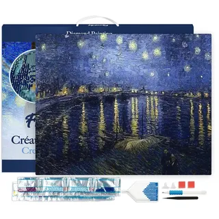 Figured'Art Diamond Painting Erwachsene 40x50cm Mit Rahmen Ganze Leinwand gespannt Van Gogh Sternennacht über der Rhone 5D Bilder Eckige Steine - DIY Set Basteln