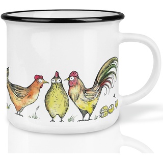 Ligarti® Keramiktasse [Design by H. Ligeti] Design Mug & handveredelter Becher I Spülmaschinengeeignete Tasse, Kaffeetasse, Teetasse, Cup (Fuchs im Hühnerpelz)