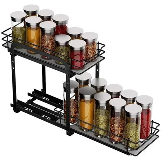 MAYZOLOP Gewürzregal Gewürzregal Ausziehbar Schrank Organizer Küche Stehend 27cmx27.2cmx6cm schwarz