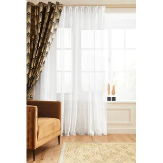 Gardine "Lynn" Gr. 10, gold (weiß, goldfarben), B:300cm H:245cm, Voile, Polyester, GUIDO MARIA KRETSCHMER HOME & LIVING, Gardinen, halbtransparent, metallisierte Effektfäden