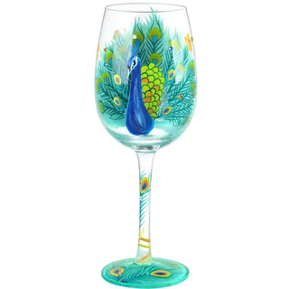NymphFable Bunte Weingläser Pfau Personalisiertes Handgemalt Weinglas Geschenk für Frauen mit Geschenkbox, 15oz