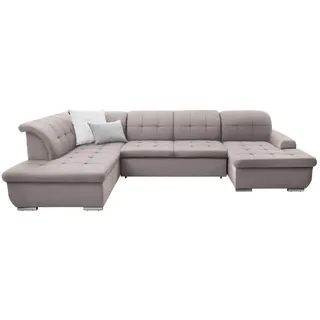 Cantus Wohnlandschaft, Taupe, Metall, Uni, 5-Sitzer, Ottomane links, U-Form, 342x208 cm, Made in EU, seitenverkehrt erhältlich, Hocker Rücken echt, Wohnzimmer, Sofas & Couches, Wohnlandschaften, Wohnlandschaften in U-Form